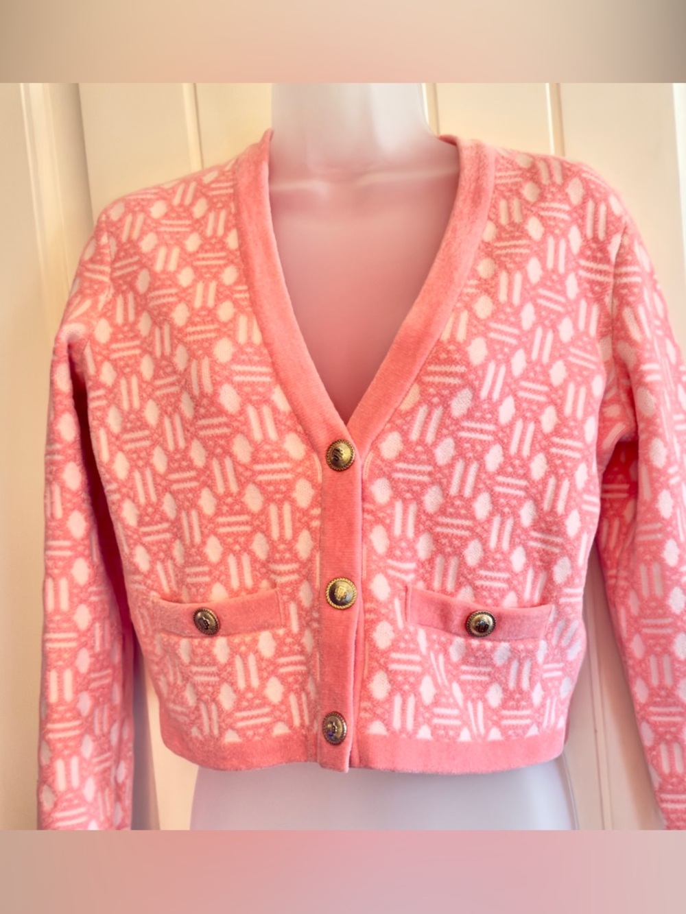 Maje Paris Pink And White Pattered Cropped Jacket. New No Tags.